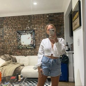 Zara white linen long sleeve with cutout detail